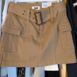 SO High Rise Utility Mini Skirt Tan Belted Cargo Size 0 NEW