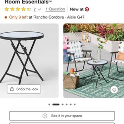 Glass Round Printed Folding Outdoor Portable Side Table Blue/White/Black - Room Essentials