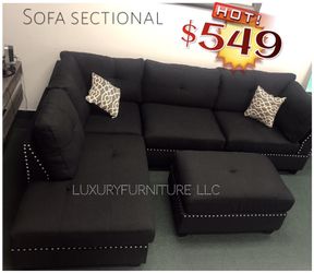New black linen sofa sectional with ottoman