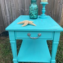 Teal Side Table with Drawer 