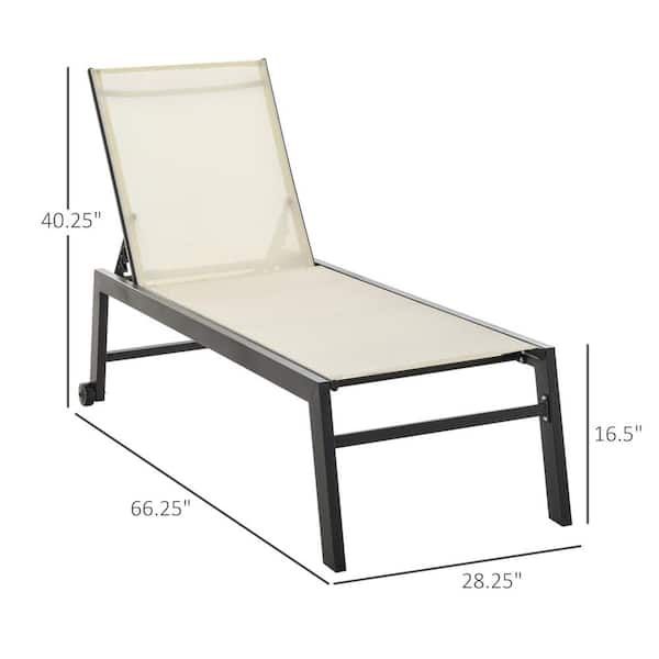 White 5 Position Backrest Metal Outdoor Lounge Chair with 2 Wheels