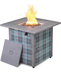 NEW IN BOX 28” Gray Outdoor Fire Pit Coffee Table w/ Cover and Lava Rocks