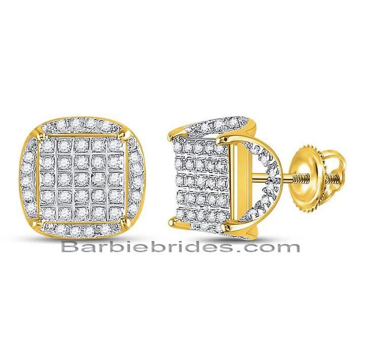 Exquisite Micro Pave 18K Gold Plated 3D Round Cubic Zirconia Men Women Stud Earrings 