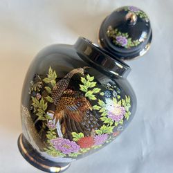 Vintage Japanese Interpur Black Ginger Jar With Lid 