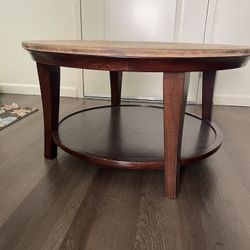 34 Round18 Tall Crate & Barrel, solid wood table