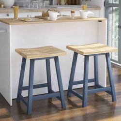 24 in. Franklin Blue Backless Wood Counter Height Bar Stools - NEW in Box
