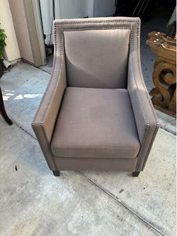 Elegant Taupe Upholstered Accent Chair with Nailhead Trim