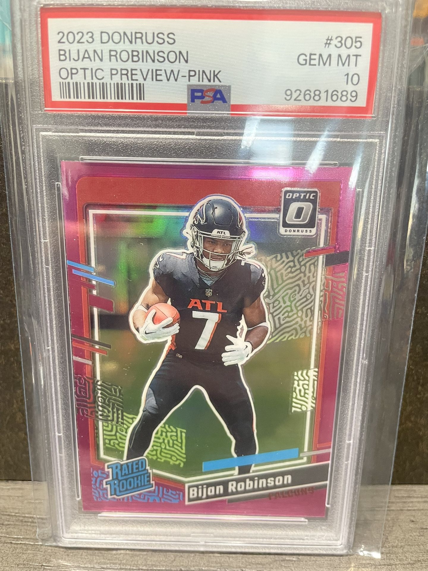 2023 Bijan Robinson Donruss Optic Pink Prizm #305 PSA 10 Gem Mint Rated Rookie