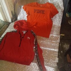 Victoria Secret "pink" Size Large Zip Up Hoodie And Tshirt Buying Both For Price .