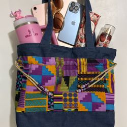 Multi Colored Drawstrings Tote Bag 16X18