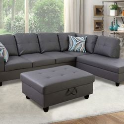 💥AMAZING Grey Sectional Couch Set w/ Ottoman (Right Chaise) 👍FREE FINANCING AVAILABLE 👉 0️⃣ DOWN PAYMENT ❗NO CREDIT CHECK❗ 