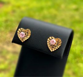 Jewelry 14k solid yellow gold heart purpurite stone 1.50CTW stud earrings