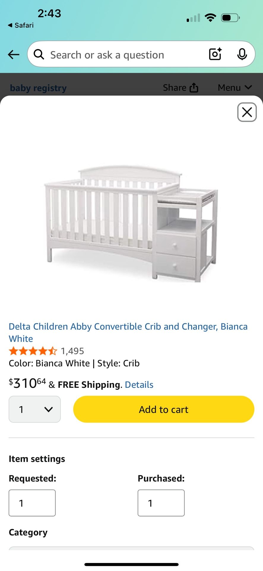White Delta Crib With Changing Table