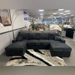 Black corduroy double chaise sectional sofa