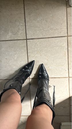 black Us 6.5 heel knee boots