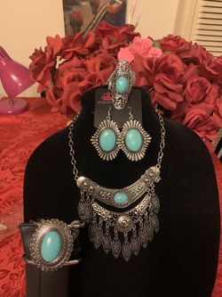New 4pc set color silver and blue turquoise stones
