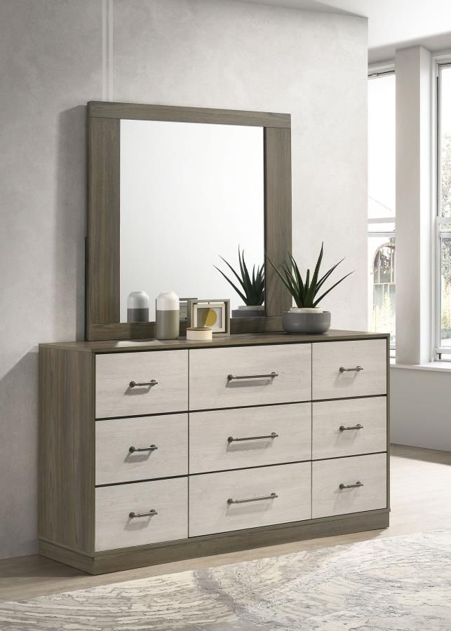 9 Drawer Dresser With Mirror Gray Oak