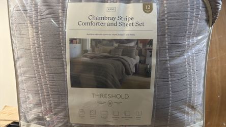 King  12 piece Chambray Stripe Comforter and Sheet Set