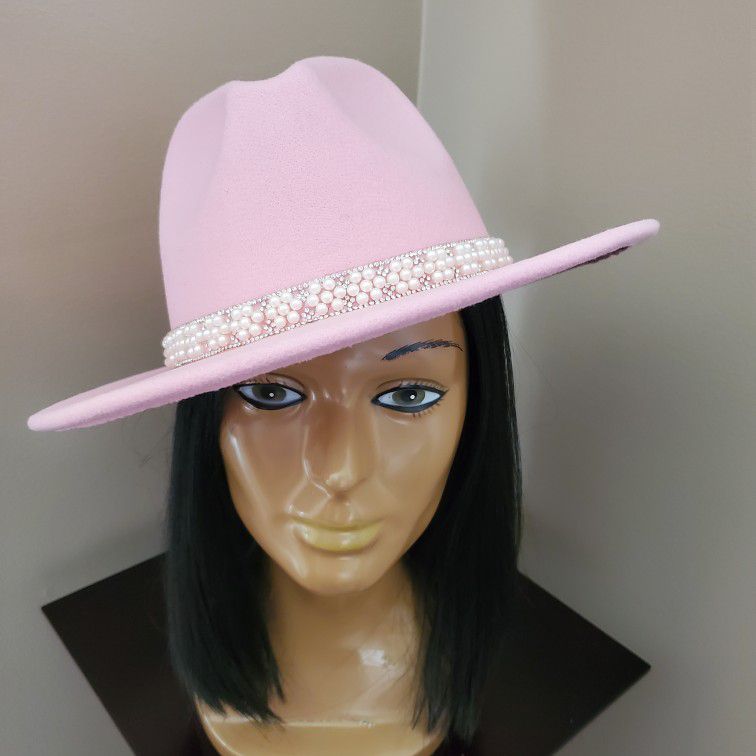 New Pink Fedora Pearl Women Hat