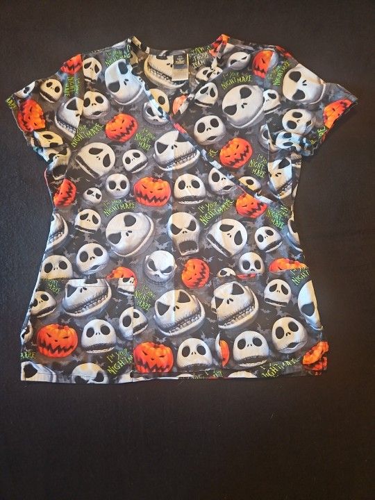 Tim Burton’s HALLOWEEN The Nightmare Before Christmas Scrub Top Women’s Sz S