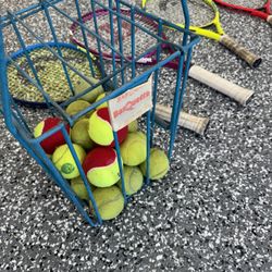 Tennis Rackets + Ball Basket + Tennis Balls (Complete Set)