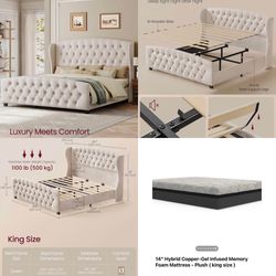 King size bed frame with mattress