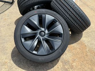 4x 2026 Tesla Model Y Juniper Wheels Rims Crossflow With Caps Continental Tires 255/45r19 SENSORS