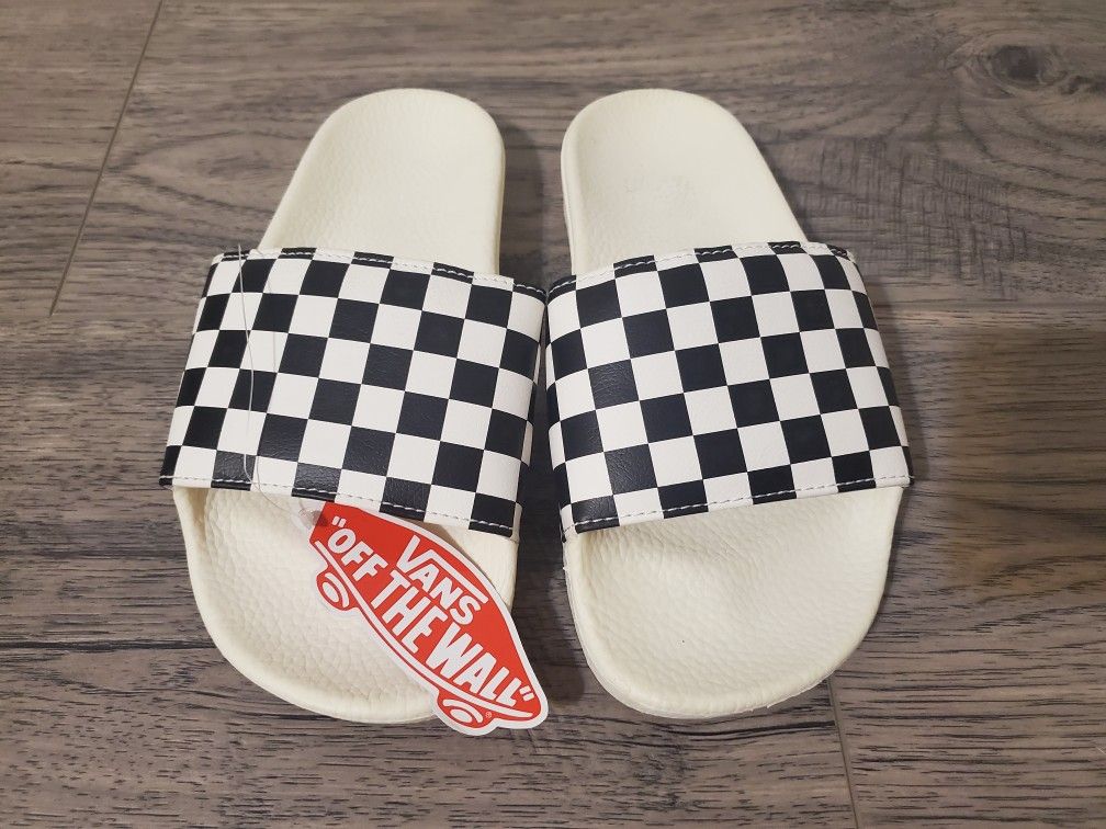 Vans White Checkered Slide On Size 6 Womens White Black