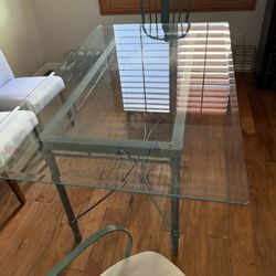 Glass Table and Two End Chair 