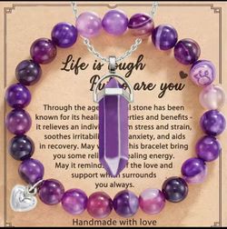 Handmade Amethyst Stone Bracelet & Pendant – Calming & Stress Relief