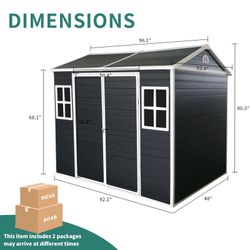 8x4ft Outdoor Resin Garden Shed with Floor and 2 Windows, Plastic Patio Outdoor Storage Shed with Lockable Door for Garden Tools, Bicycles, Trash Cans