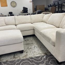 New Off White 99x99 Corduroy Sectional Couch! Includes Free Delivery 🚚! 