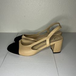 Beige And Black Slingback Heels 