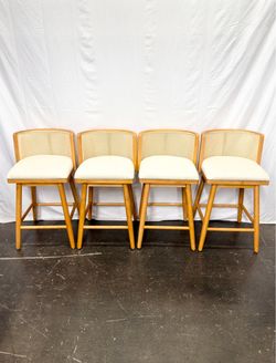26” Counter Height Bar Stools Natural Finish Frame with Beige Cushion *Free Delivery*