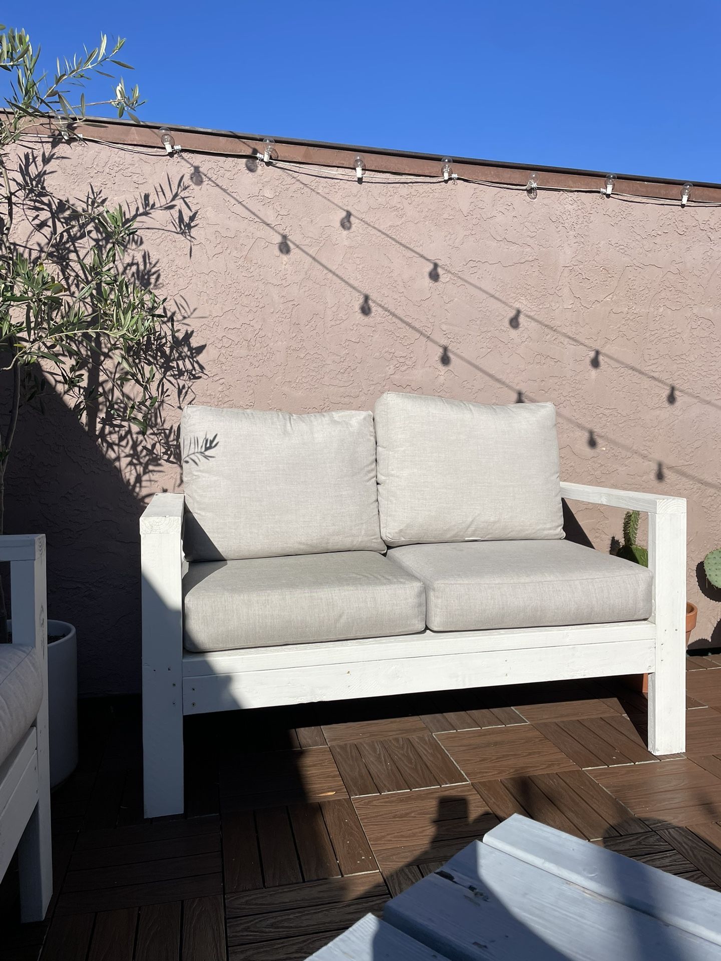 White Wood Outdoor Loveseat