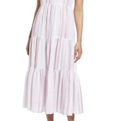 beachlunchlounge Lana Stripe Linen & Cotton Tiered Midi Sundress in Viola Lg
