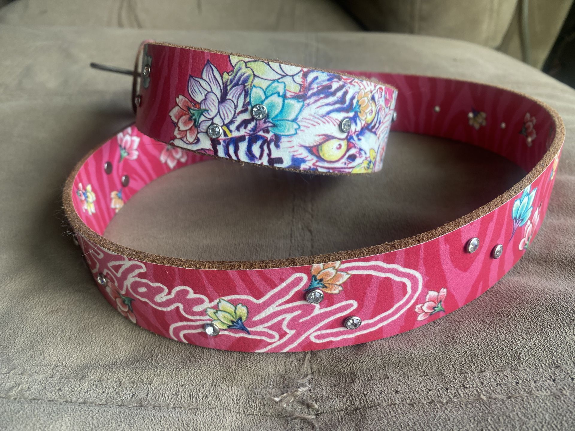 🔥Ed Hardy Leather Rhinestone Studded Belt - Large