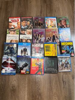The film collection includes popular action movies, comedies, and dramas on Blu-ray and DVD.