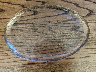 Clear Crinkled Glass Oval Platter with Gold Trim