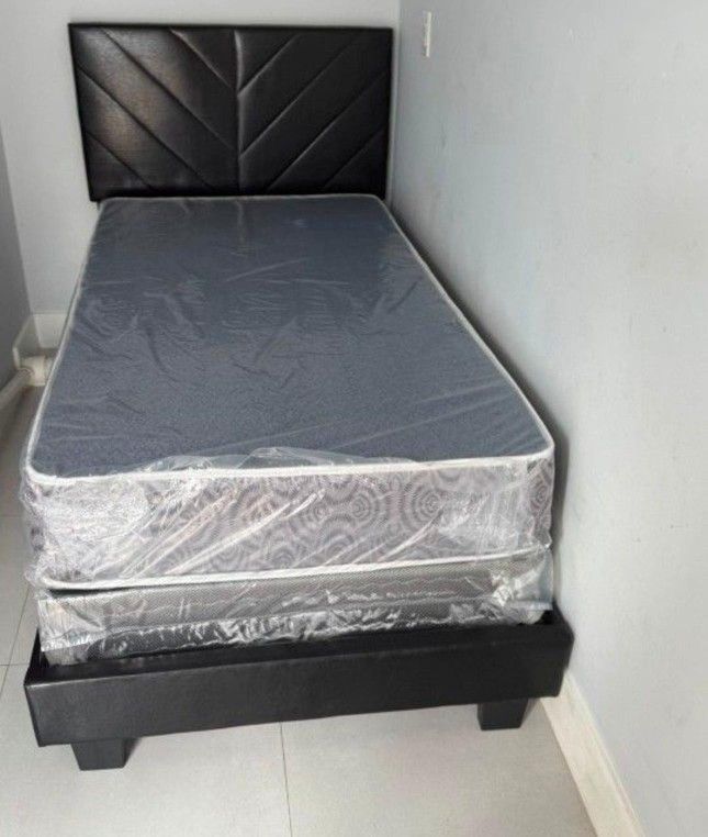 NEW BED FRAME TWIN SIZE WITH MATTRESS AND BOX SPRING 3PCS 
