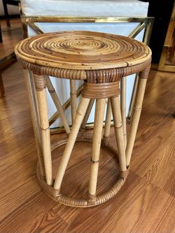 Vintage MCM mid-century, modern bamboo side table plant stand 11.5”W x 16”H tall