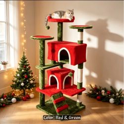 Red & Green Multi-Level Cat Tree Tower