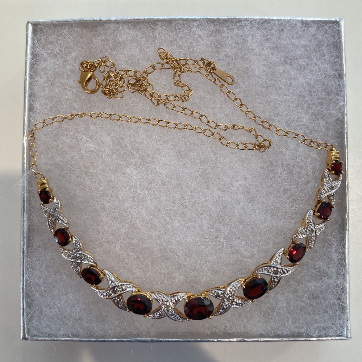 Gold Garnet and Diamond Necklace