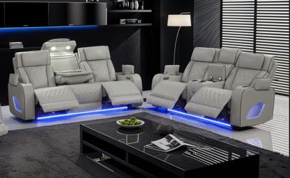 NEW💫2PC Living Room Set with LED Lighting, Power Recliners, Massage, and Bluetooth Speakers