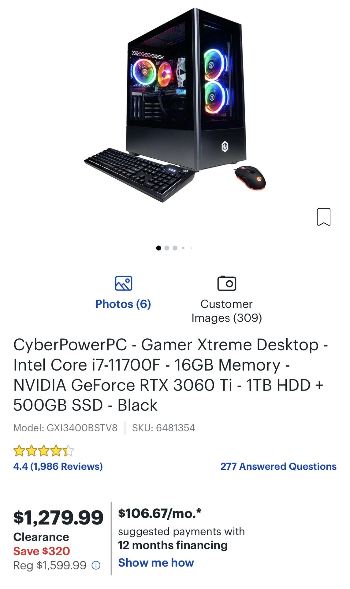 Gaming PC With Monitor, Keyboard, And Mouse.