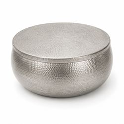 Modern Hammered Metal Coffee Table / Silver Drum Table
