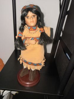 American Vintage Accents | Vintage Native Americanmusic Box Doll 11 Inch | Color: Brown/Tan