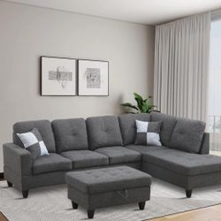 3 Piece Sectional Sofa Couch with Storage Ottoman