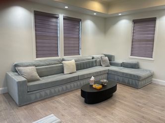 Light Blue Velvet L-Shaped Sectional Sofa