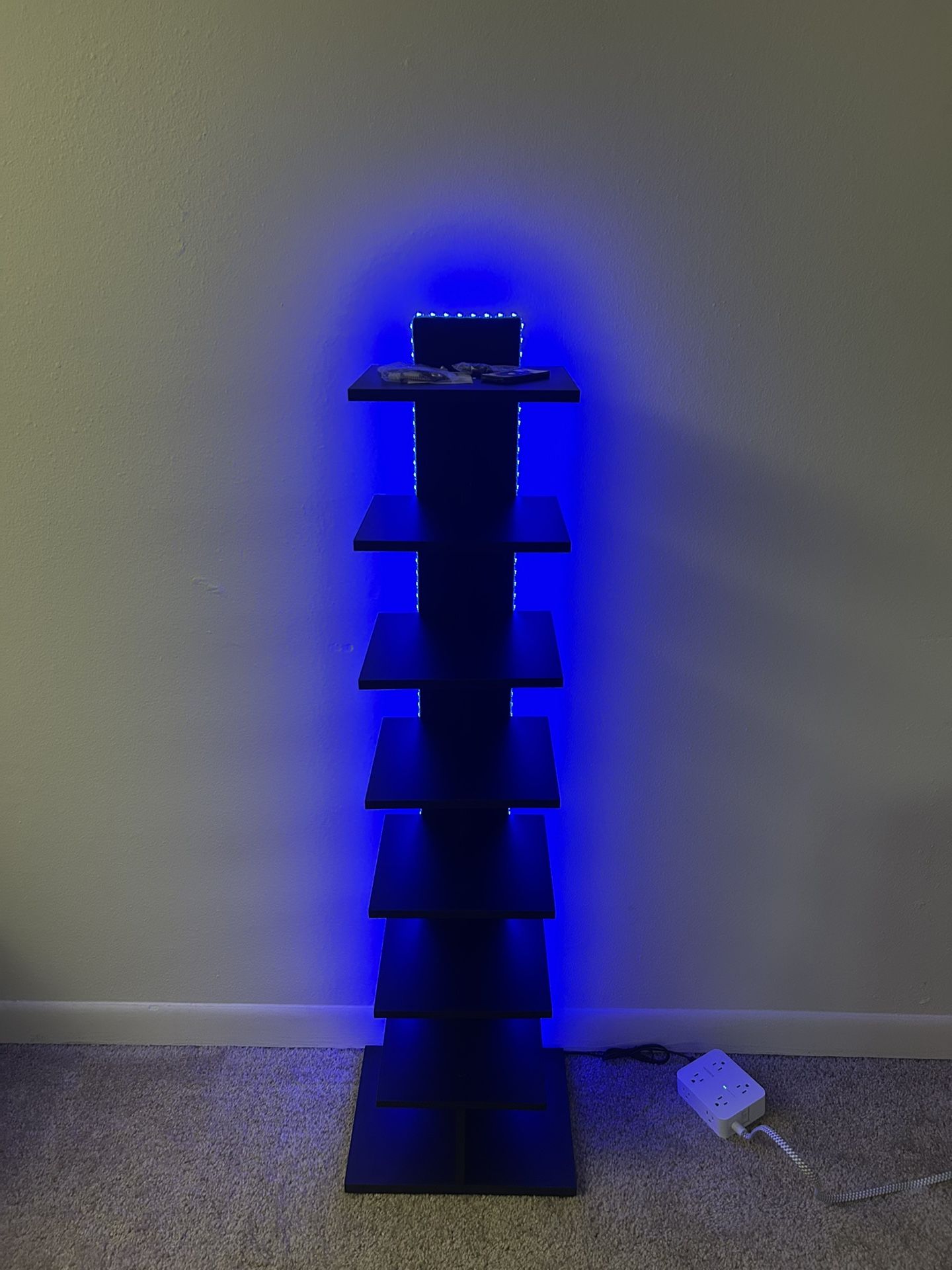 TUTOTAK Narrow Bookshelf, 8-Tier Bookcase with LED Lights, 